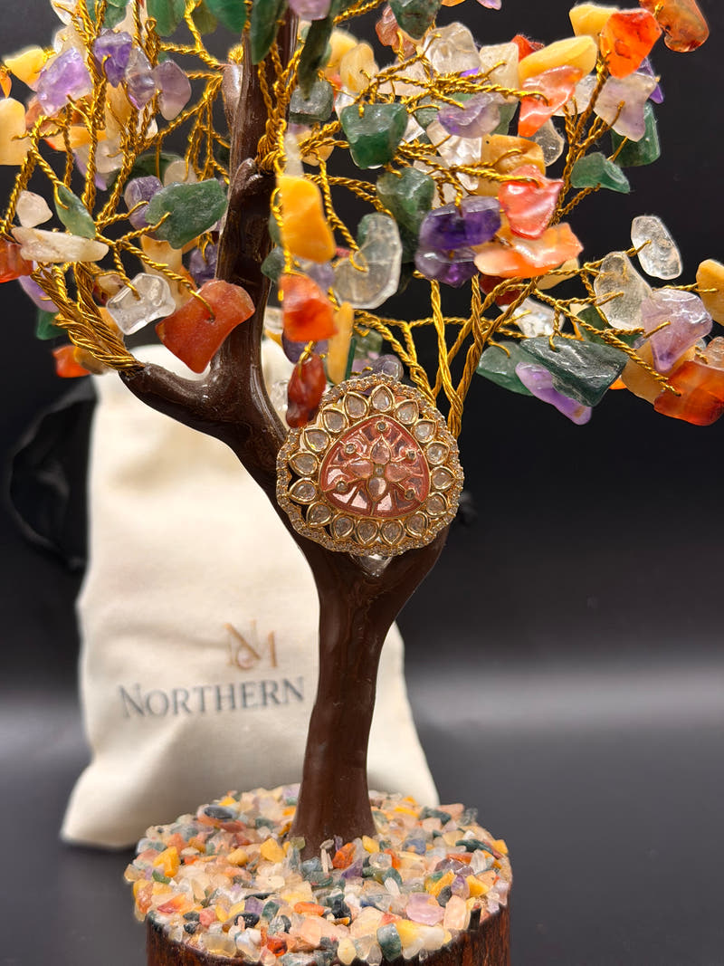 Peach Carved Polki Ring - Image 3