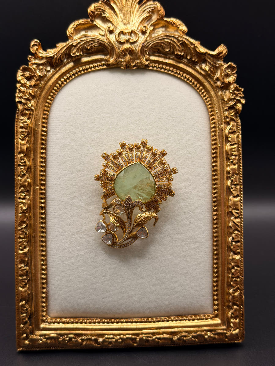 Peacock Feather Emerald Brooch