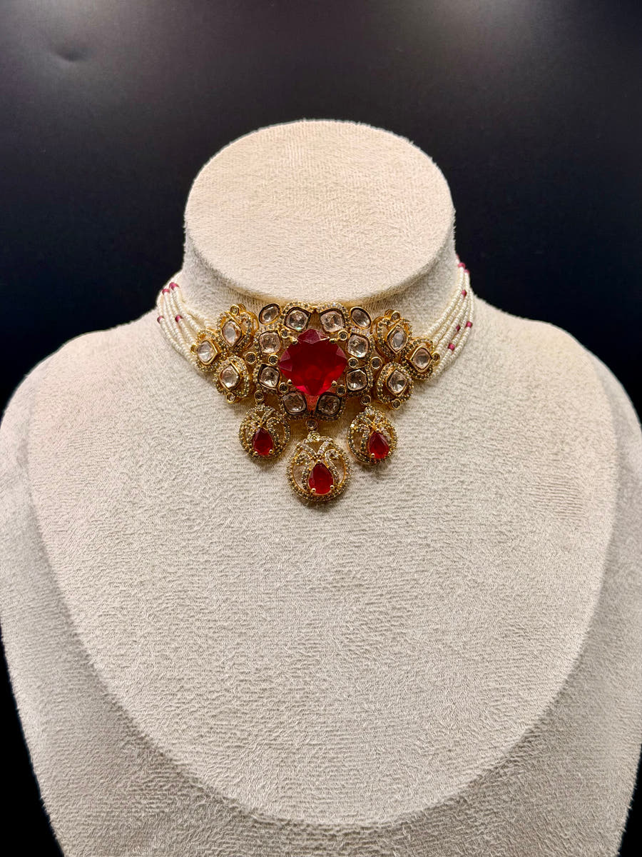 Laal Moti Choker Set