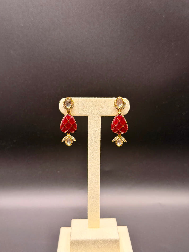Maroon Meena Polki Choker Set - Image 3