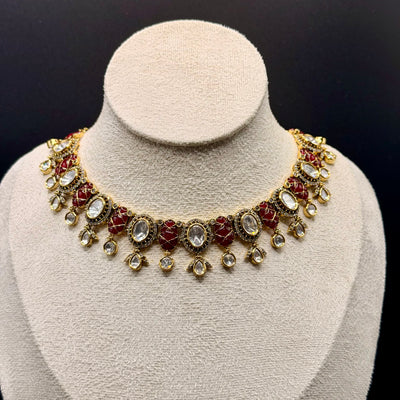 Maroon Meena Polki Choker Set