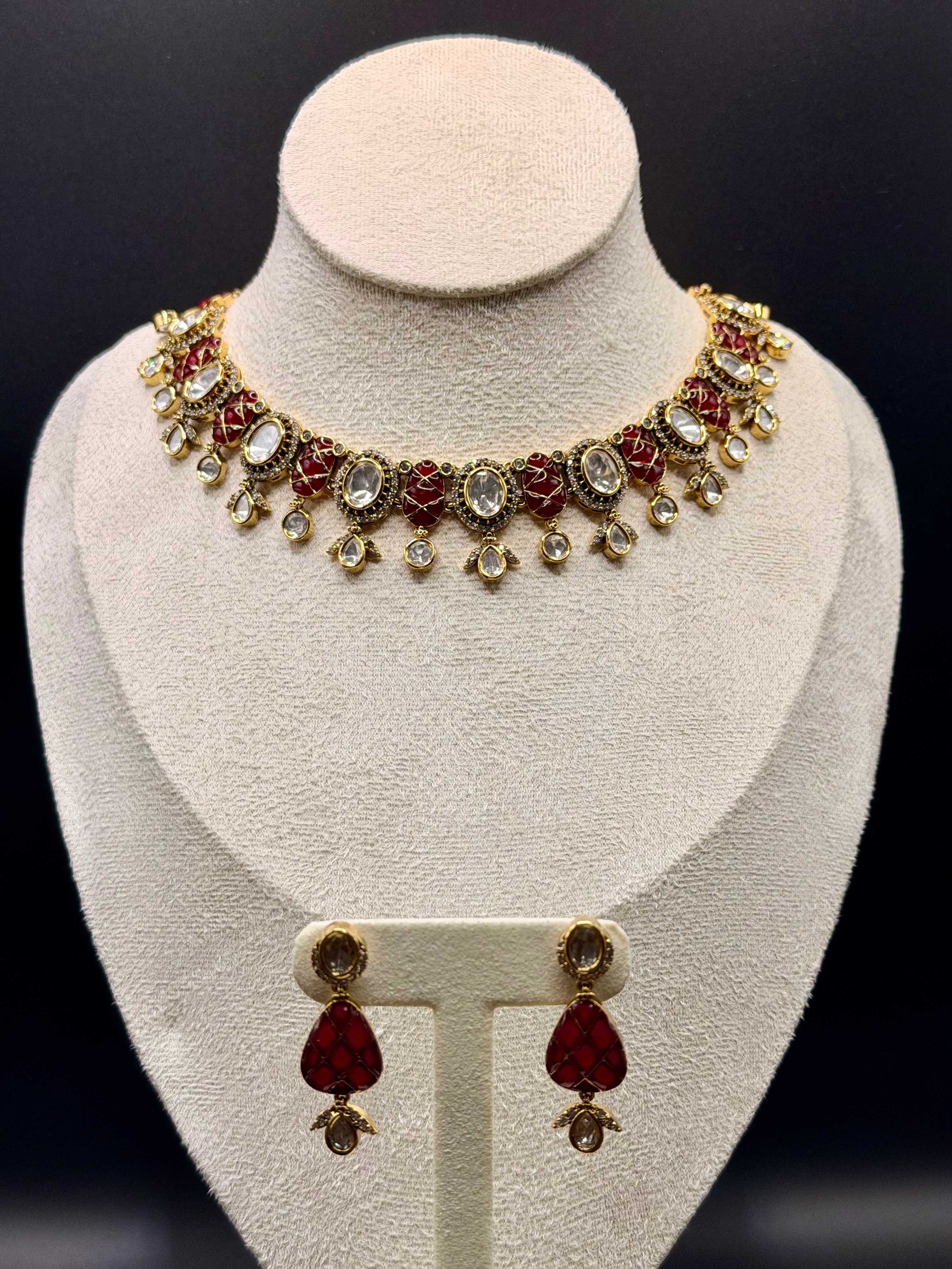 Maroon Meena Polki Choker Set - Image 2