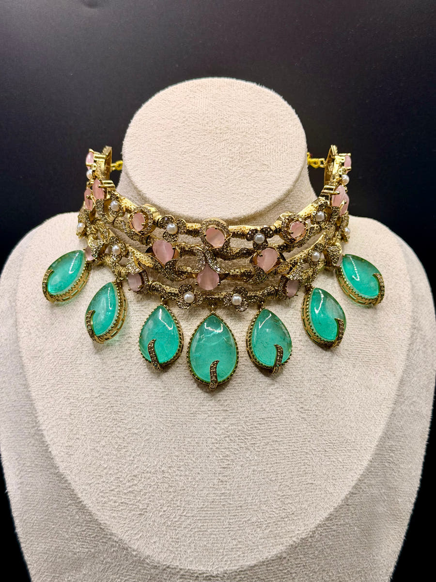 Emerald Drop Choker Set