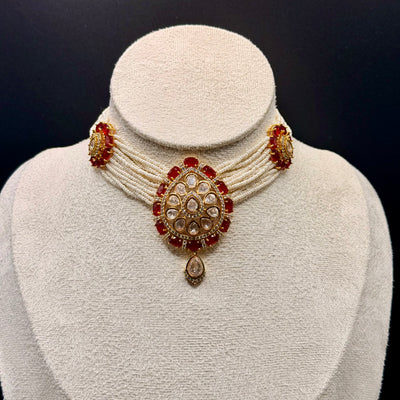Ruby Moti Moissanite Set