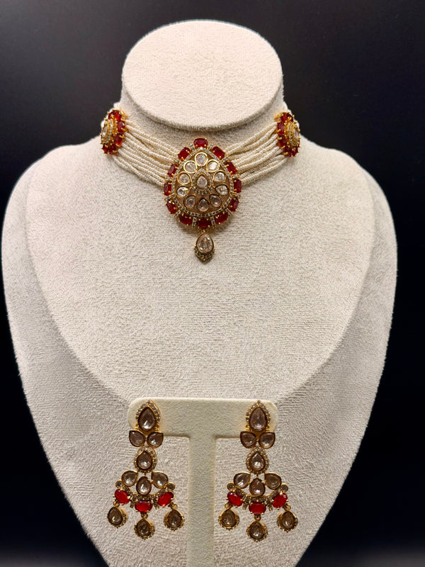 Ruby Moti Moissanite Set