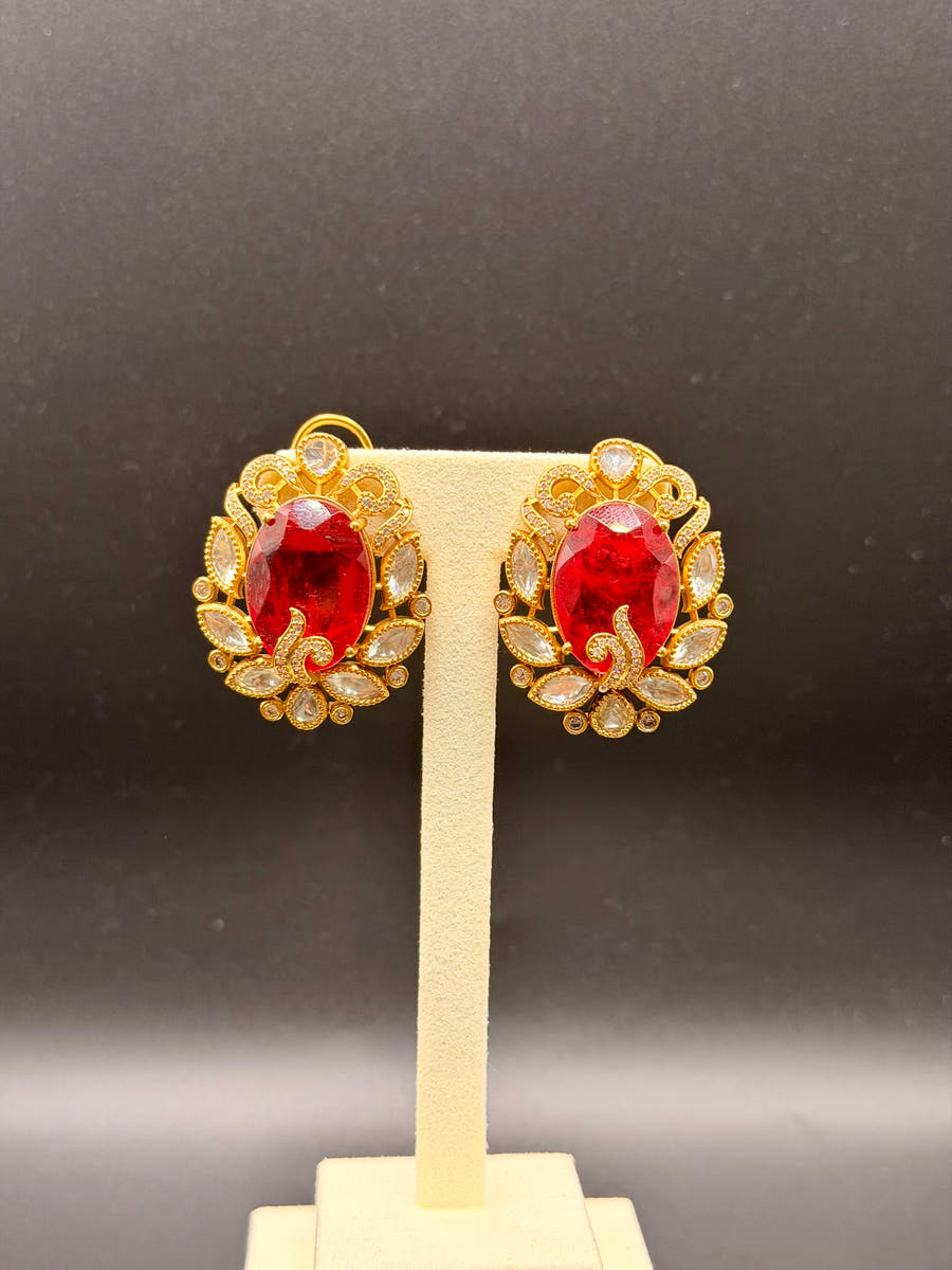 Ruby Moissanite Stud Earrings