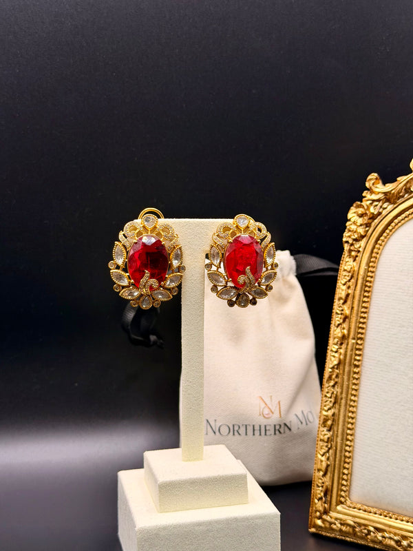 Ruby Moissanite Stud Earrings