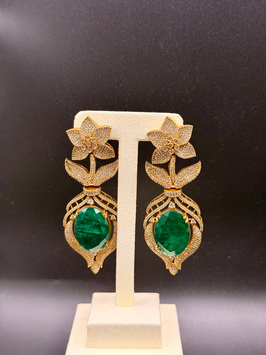 Floral Cut Emerald Drop Earrings