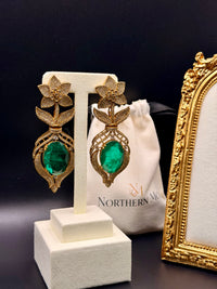 Floral Cut Emerald Drop Earrings